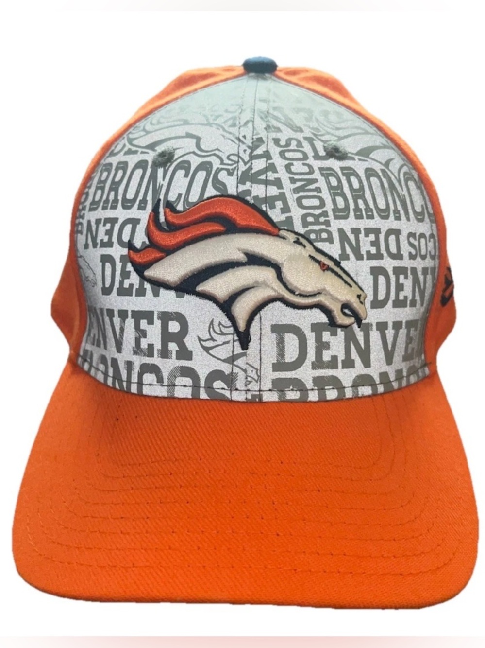 Denver Broncos New Era 39THIRTY Fitted Hat Orange Gray Text Print Cap